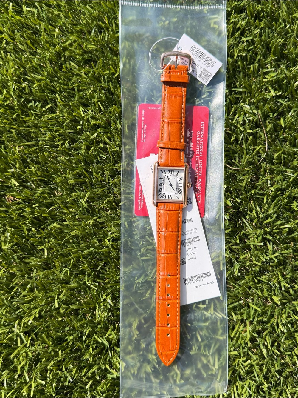 Cartier Rectangular Watch with Tan Croc Strap